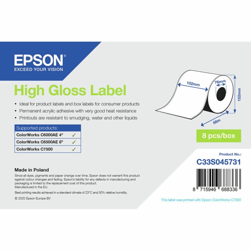 Etiquettes pour Imprimante Epson C33S045731 Brillant Ø 76