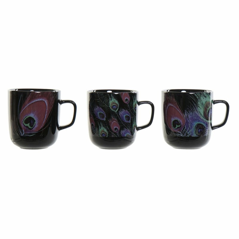 Tasse mug DKD Home Decor Porcelaine Noir Rose (11.5 x 8.5 x 10 cm) (3 pcs) (380 ml)