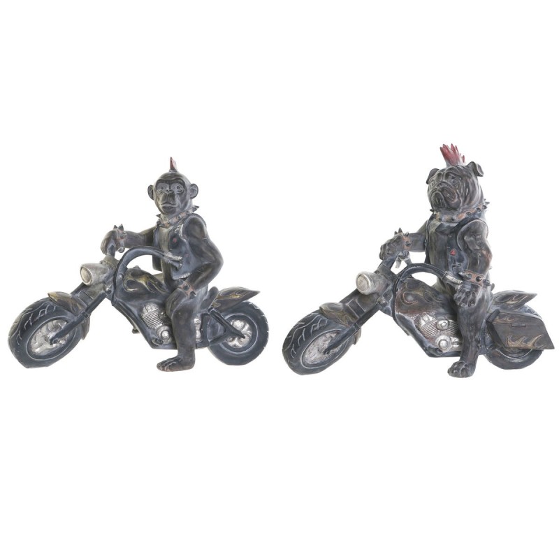 Figurine Décorative Home ESPRIT Gris foncé Motard 24 x 15 x 29 cm (2 Unités)