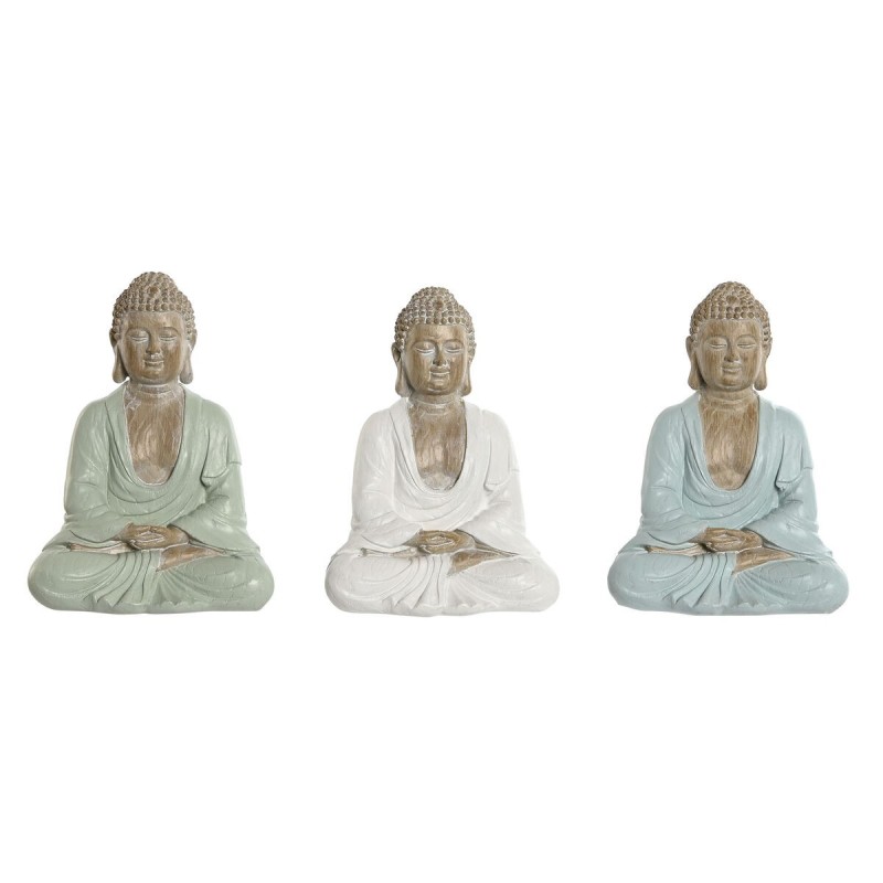 Figurine Décorative Home ESPRIT Blanc Vert Turquoise Buda Oriental 14 x 10