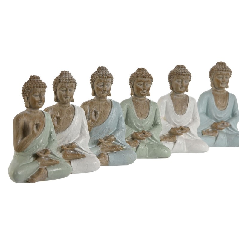 Figurine Décorative Home ESPRIT Blanc Vert Turquoise Buda Oriental 6 x 4 x 8,5 cm (6 Unités)