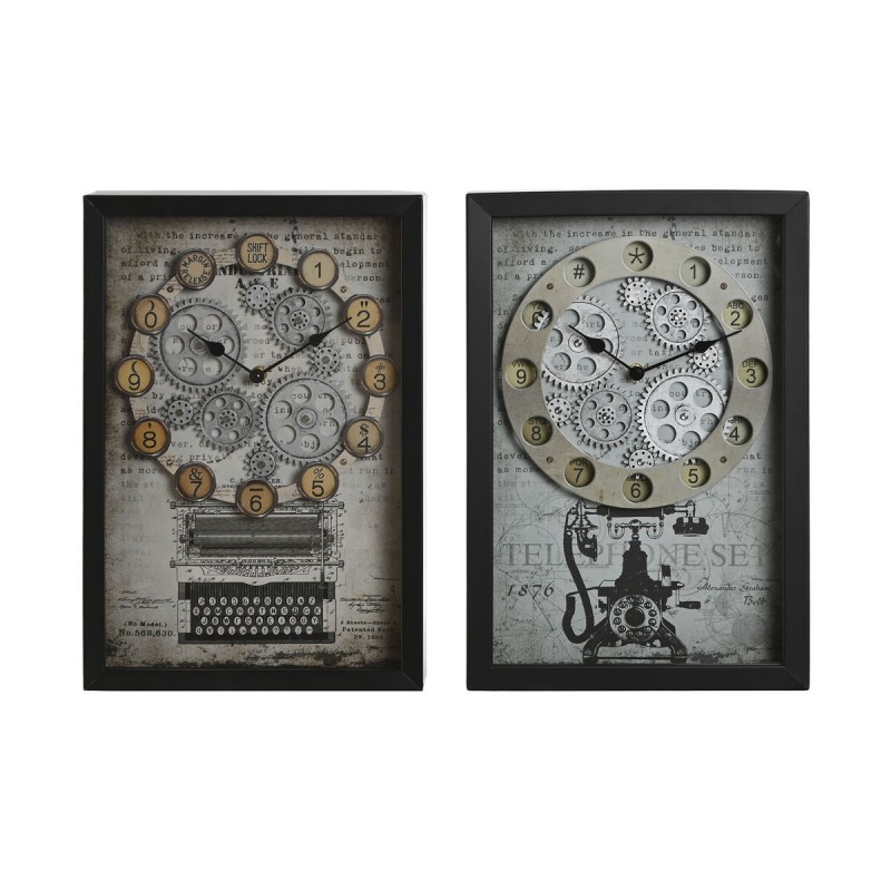 Horloge Murale Home ESPRIT Jaune Blanc Noir Gris Métal Verre Vintage 27