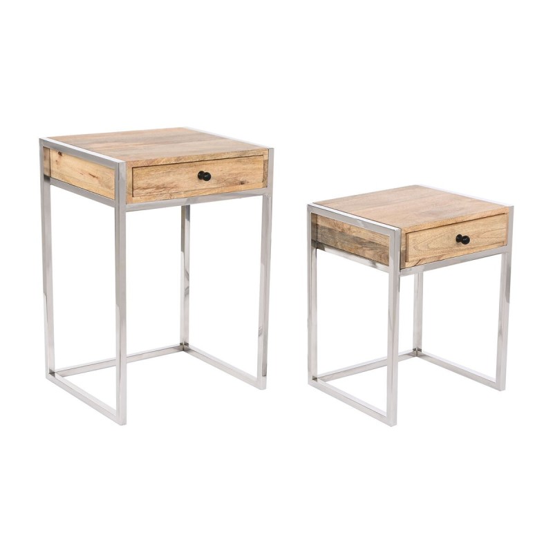 Jeu de 2 tables Home ESPRIT Marron Argenté Naturel Acier Bois de manguier 45