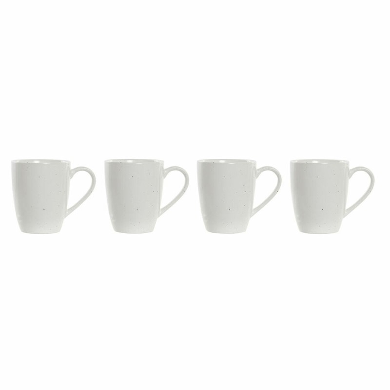 Ensemble de 4 mugs DKD Home Decor Blanc Naturel Bois d'hévéa Grès 300 ml 19 x 13 x 31 cm