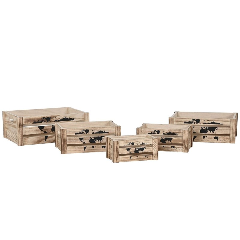 Set de boîtes décoratives Home ESPRIT Marron Noir Bois de paulownia Mappemonde 39 x 28 x 14