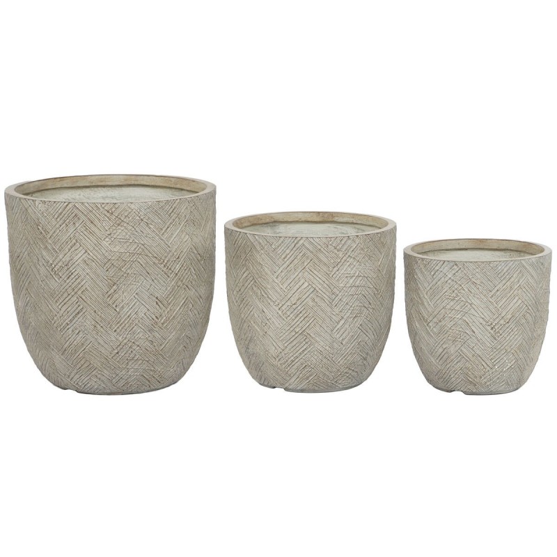 Set de pots de fleurs Home ESPRIT Beige Fibre de Verre Magnésium 44