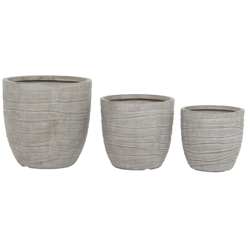 Set de pots de fleurs Home ESPRIT Beige Fibre de Verre Magnésium 45 x 45 x 43 cm (3 Unités)