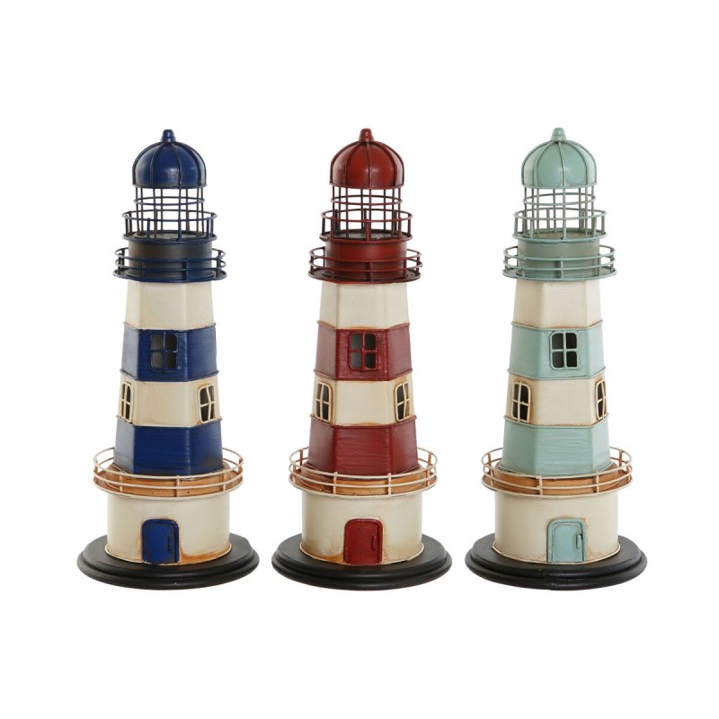 Figurine Décorative Home ESPRIT Rouge Crème Bleu ciel Blue marine 13 x 13 x 32 cm (3 Unités) Phare