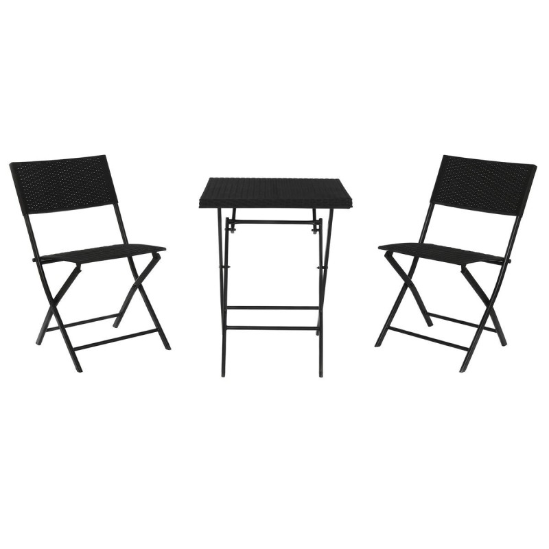 Ensemble Table + 2 Chaises Home ESPRIT Noir Acier rotin synthétique 58 x 58 x 71,5 cm