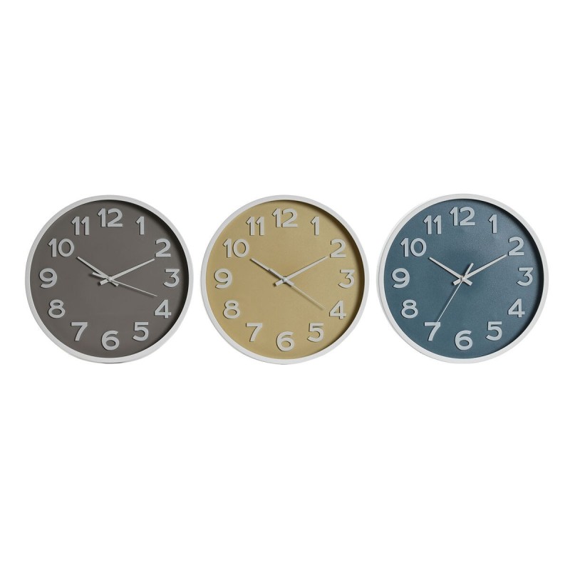 Horloge Murale Home ESPRIT Bleu Blanc Rose Moutarde PVC 30 x 4 x 30 cm (3 Unités)