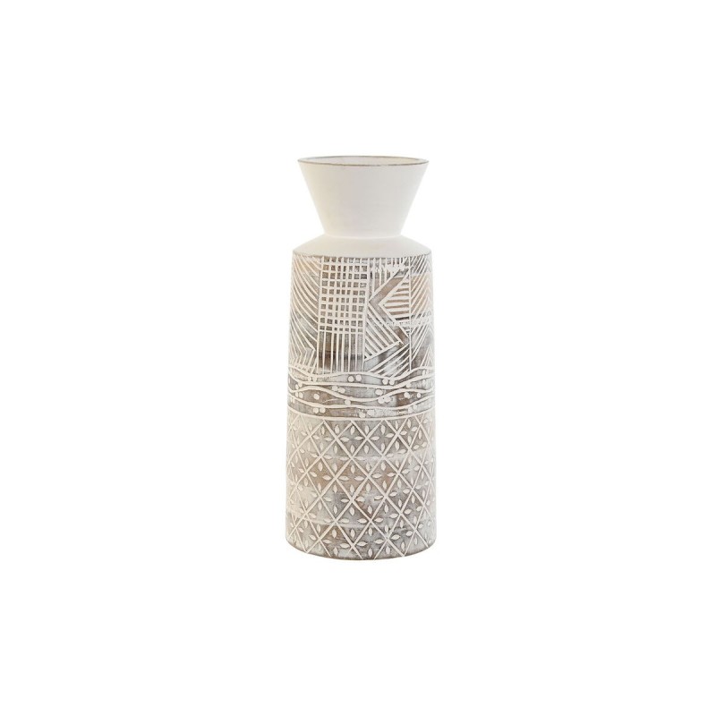 Vase Home ESPRIT Blanc Naturel Bois de manguier Colonial 15 x 15 x 22