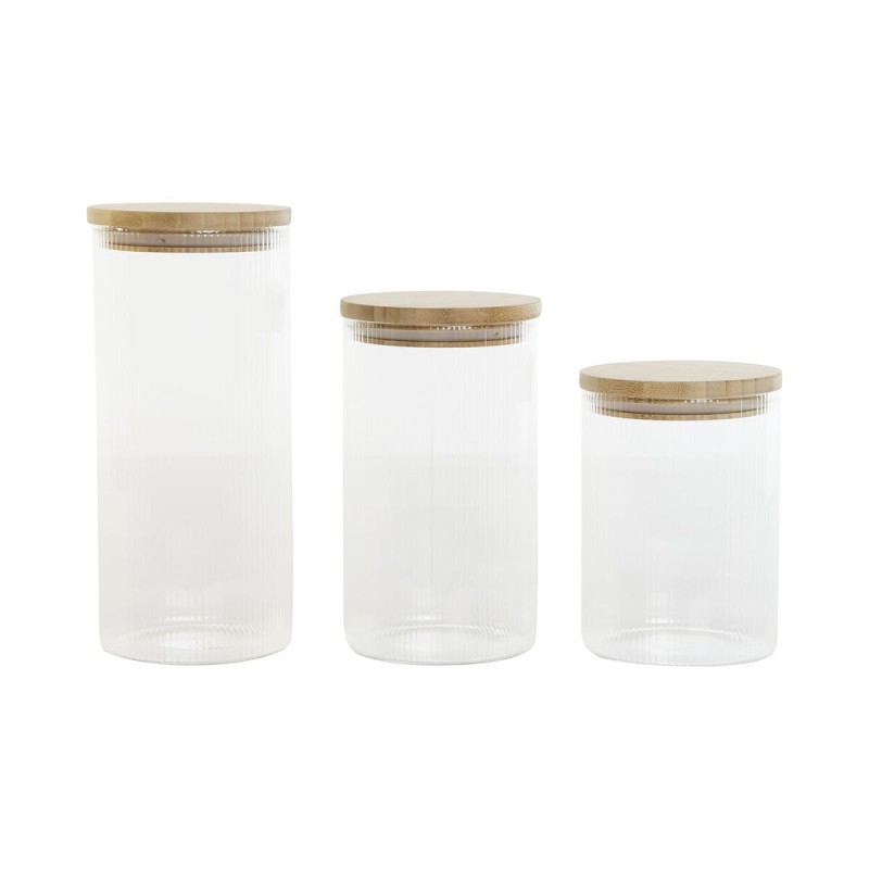 Set de 3 Boites Home ESPRIT Transparent Silicone Bambou Verre Borosilicaté 10 x 10 x 22