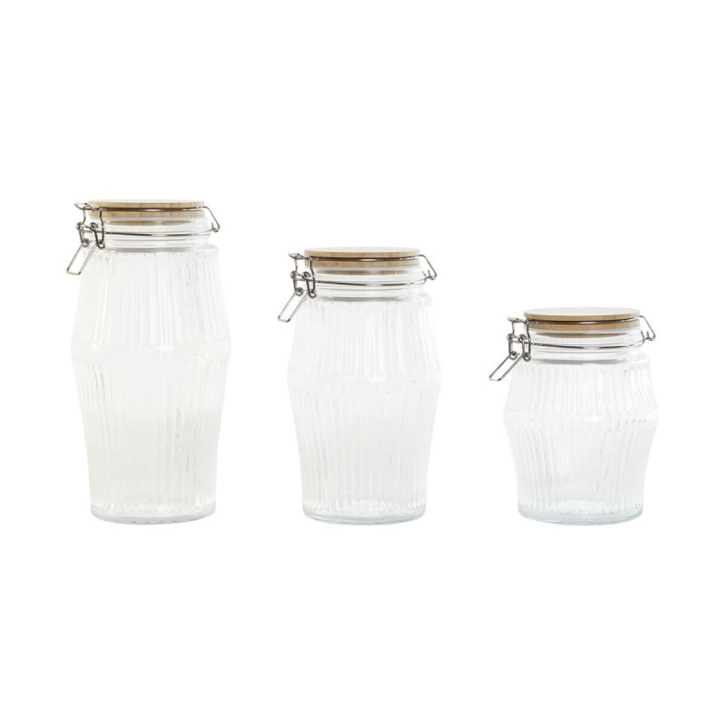 Set de 3 Boites Home ESPRIT Transparent Silicone Bambou Verre 13