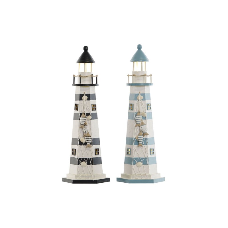 Décoration lumineuse Home ESPRIT Bois Marin Phare 14 x 14 x 40 cm (2 Unités)