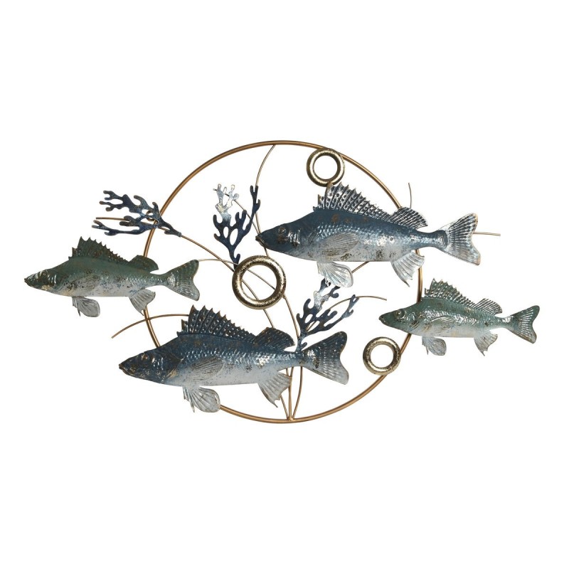 Décoration murale Home ESPRIT Bleu Doré méditerranéen Poissons 91 x 4