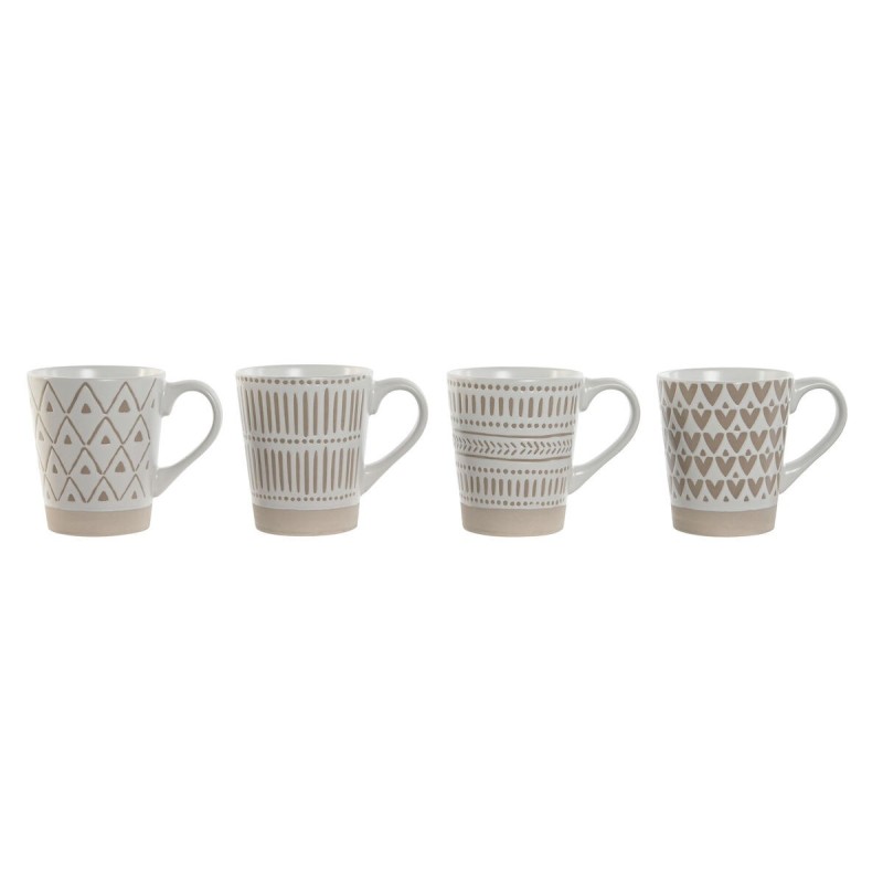 Ensemble de 4 mugs Home ESPRIT Blanc Beige Grès 360 ml 9 x 7 x 10