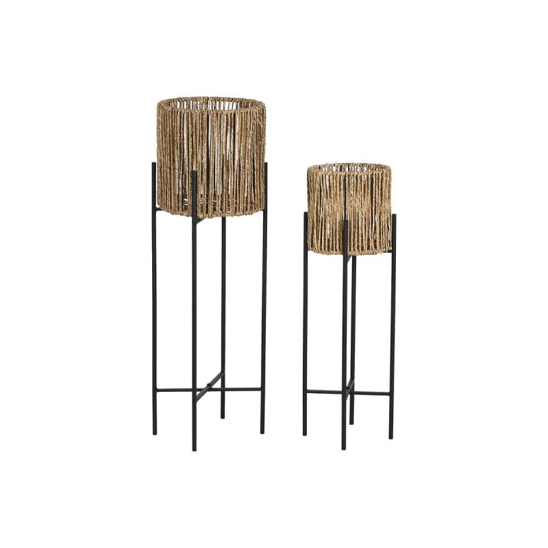 Set de pots de fleurs Home ESPRIT Noir Métal Fibre 23 x 23 x 76