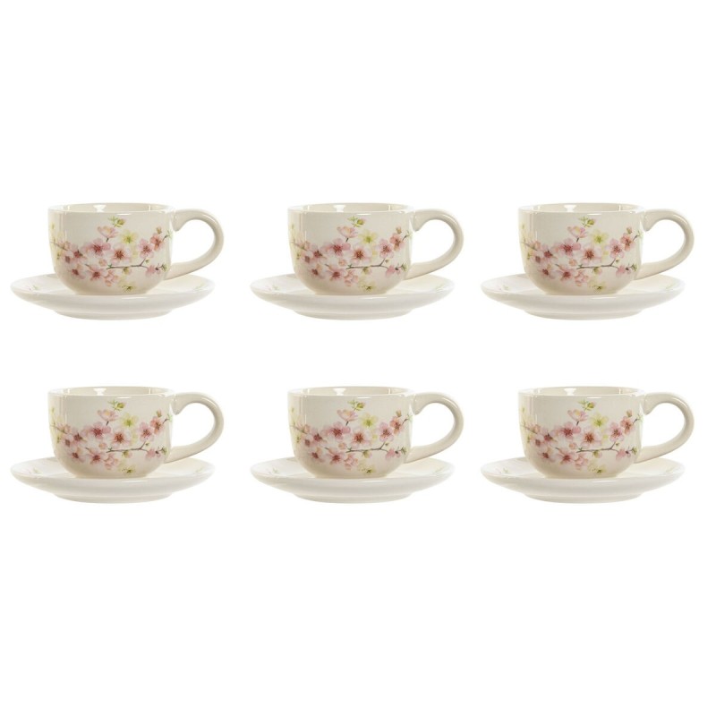 Jeu de 6 tasses avec plat Home ESPRIT Jaune Blanc Rose Lila Métal Dolomite 180 ml