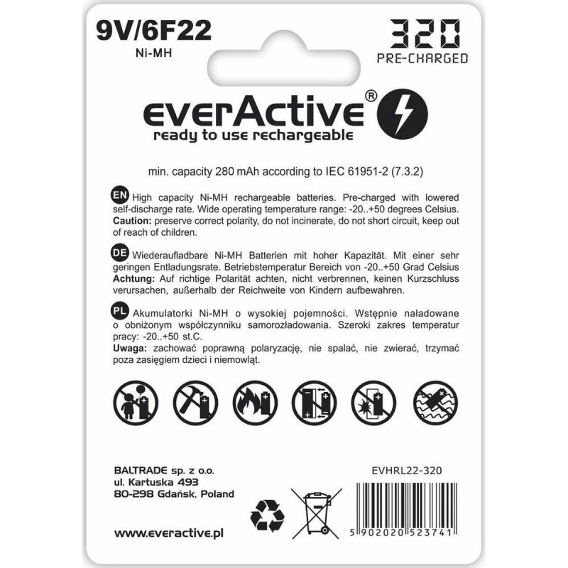 Piles Rechargeables EverActive EVHRL22 320 mAh 9 V