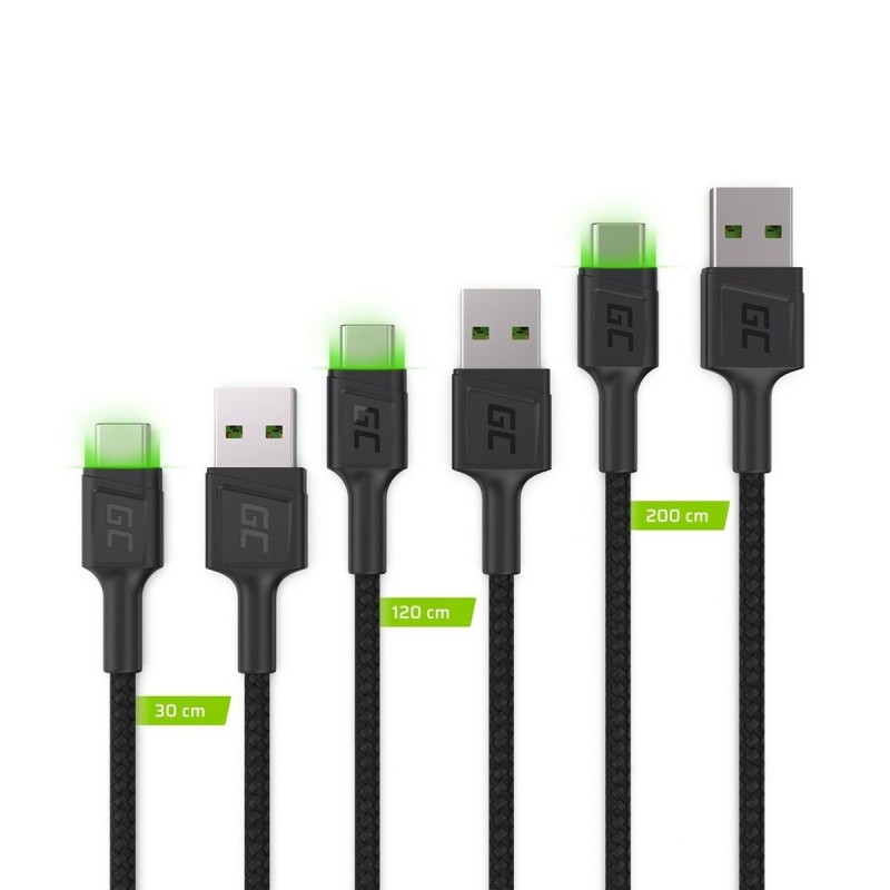 Adaptateur USB vers USB-C Green Cell KABGCSET01 Noir Vert 2 m (3 Unités)