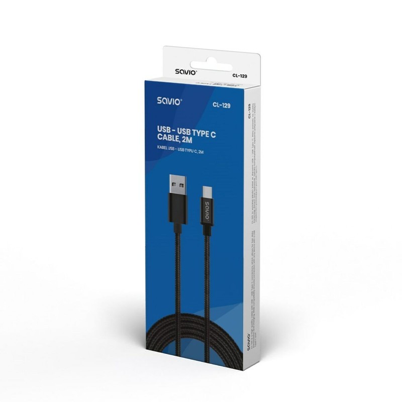 Câble USB A vers USB C Savio CL-129 Noir 2 m