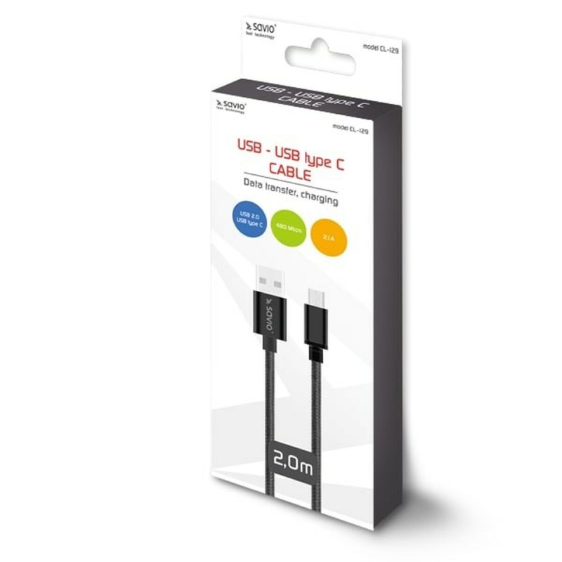 Câble USB A vers USB C Savio CL-129 Noir 2 m