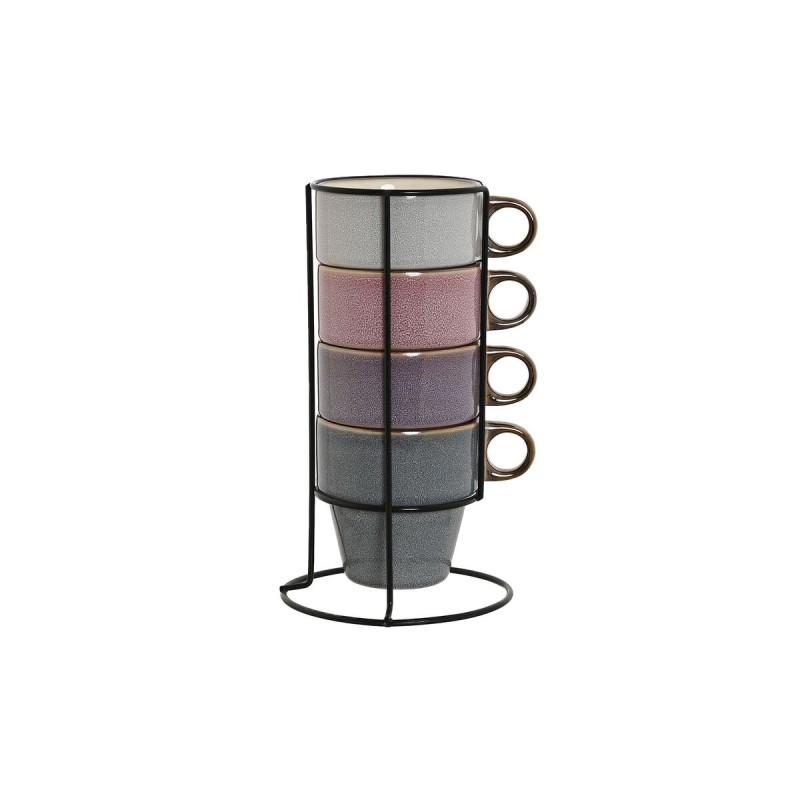 Ensemble de 4 mugs Home ESPRIT Bleu Blanc Gris Bordeaux Métal Grès 12 x 12 x 21