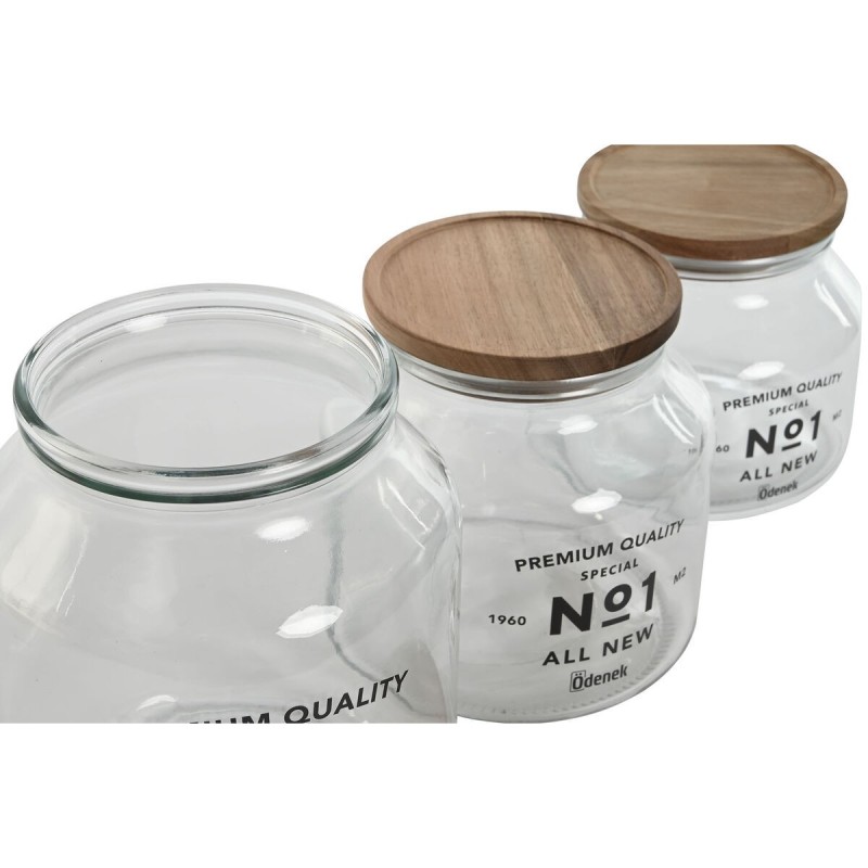 Set de 3 Boites Home ESPRIT Naturel Verre Acacia 1,5 L 2 L 3 L 16 x 16 x 21 cm