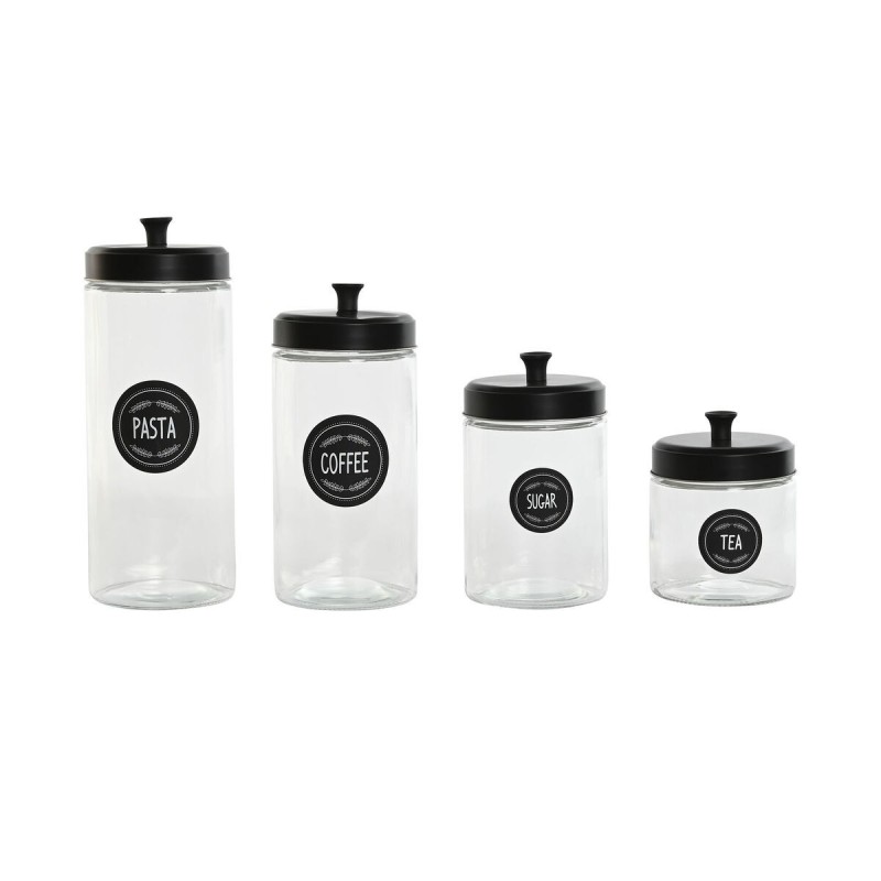 Set de 4 Boites Home ESPRIT Noir Métal Verre 1 L 1