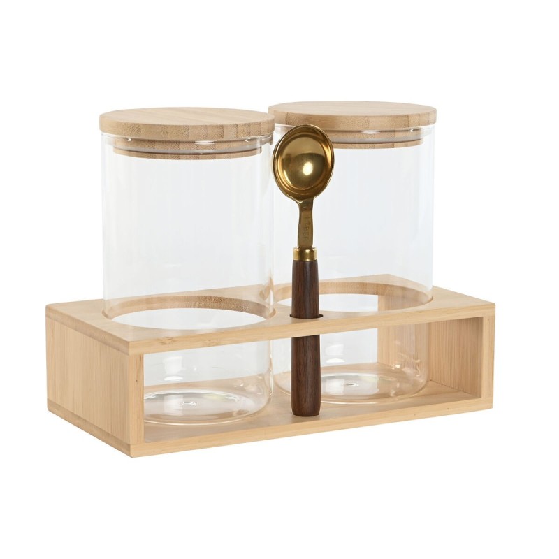 Set de 2 Boites Home ESPRIT Doré Naturel Bambou Verre Borosilicaté 24 x 12 x 18