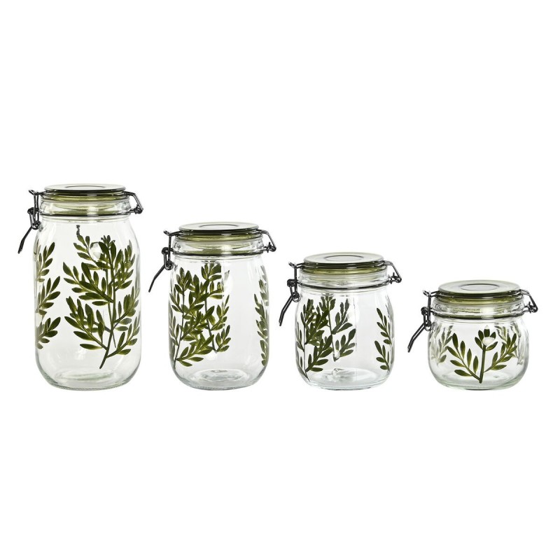 Set de 4 Boites Home ESPRIT Vert Verre Fer 1