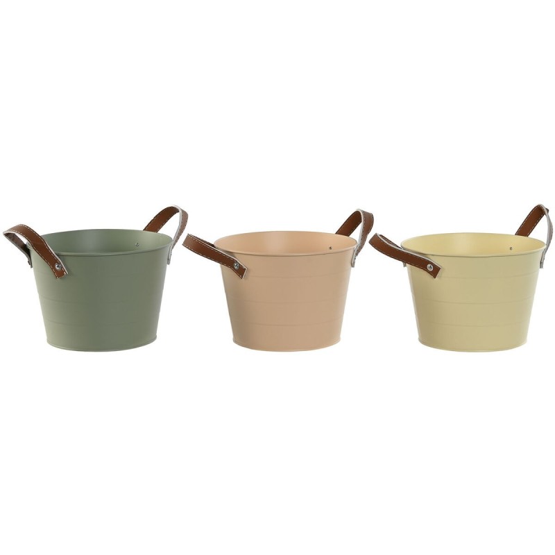 Cache-pot Home ESPRIT Jaune Vert Rose clair Polyuréthane Métal 20 x 20 x 14 cm (3 Unités)