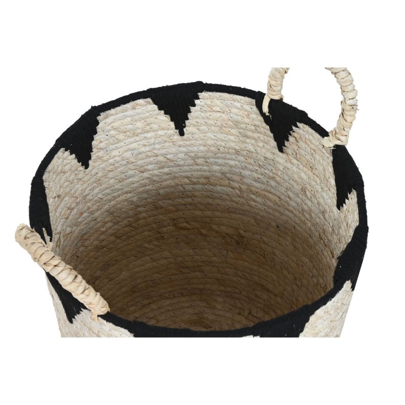 Set de basket Home ESPRIT Noir Naturel Fibre naturelle Boho 37 x 37 x 43 cm (3 Pièces)