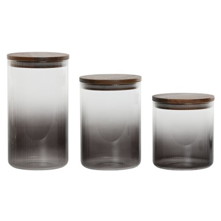 Set de 3 Boites Home ESPRIT Gris Naturel Acacia Verre Borosilicaté 900 ml 1