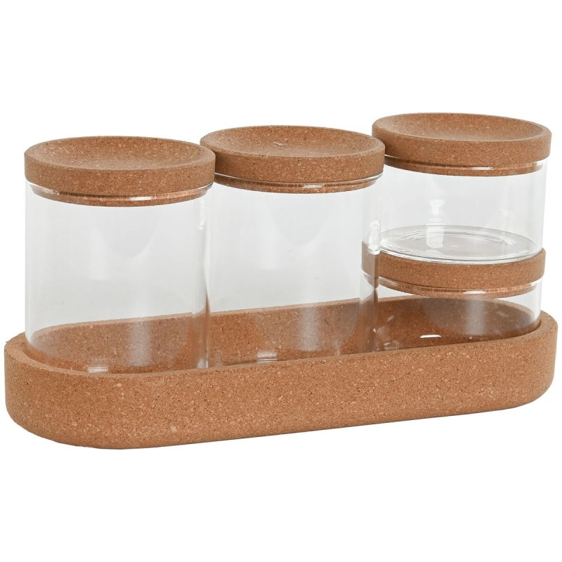 Set de Boites Home ESPRIT Transparent Naturel Liège Verre Borosilicaté