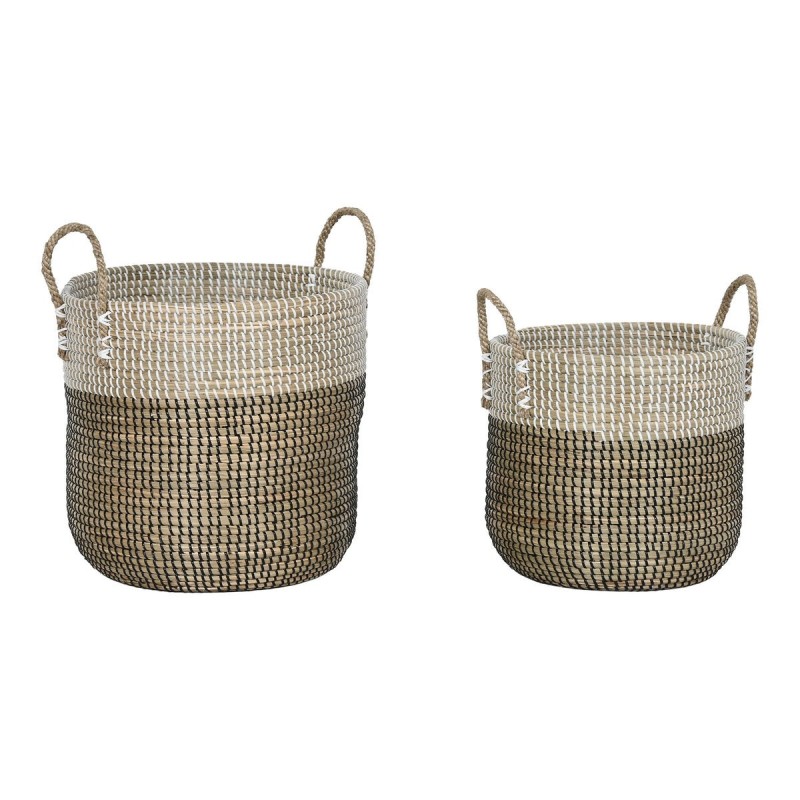 Set de basket Home ESPRIT Blanc Noir Naturel 44 x 44 x 49 cm (2 Pièces)