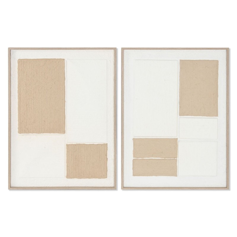 Cadre Home ESPRIT Blanc Naturel Abstrait Scandinave 60 x 3 x 80 cm (2 Unités)