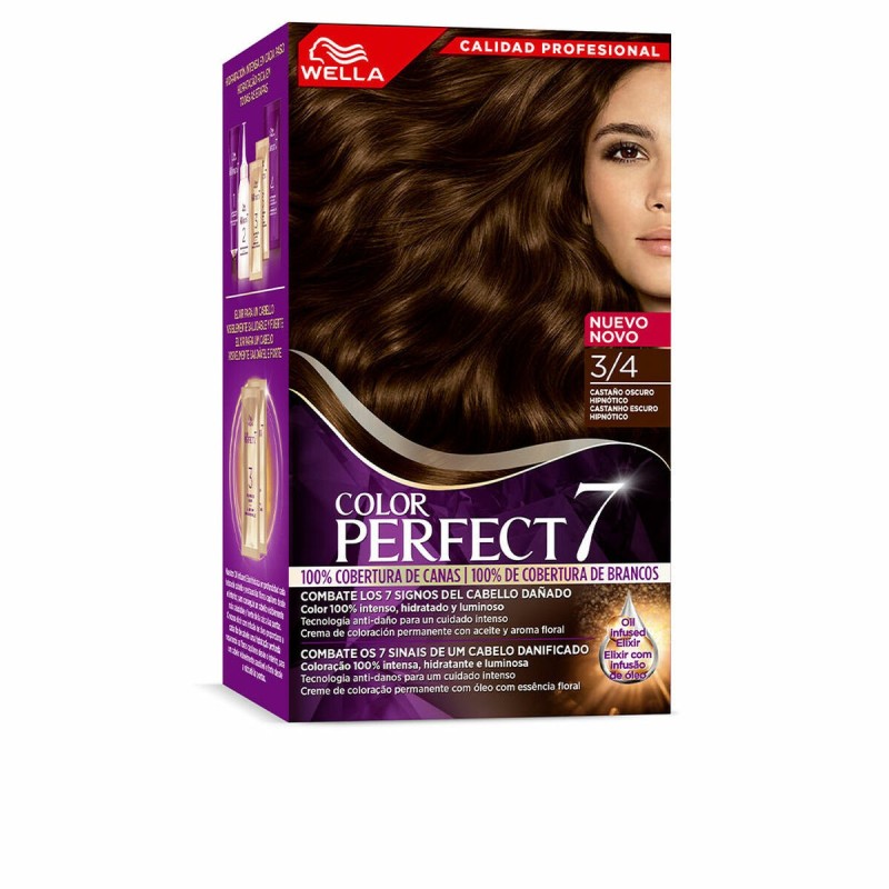 Teinture permanente Wella Color Perfect 7 Nº 3/4 Cheveux gris Chatain foncé 60 ml