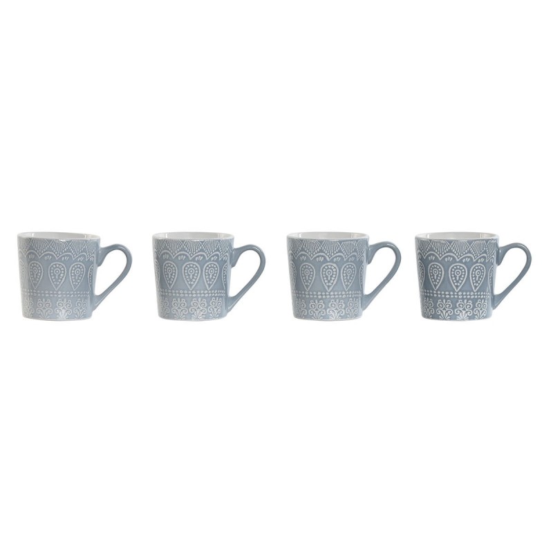 Ensemble de 4 mugs Home ESPRIT Bleu Grès 340 ml 13 x 9