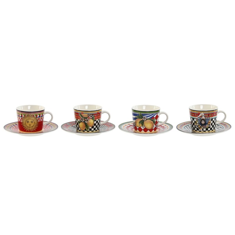 Lot de tasses avec soucoupes Home ESPRIT Jaune Rouge Porcelaine 12