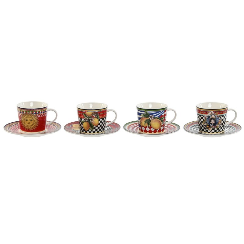 Lot de tasses avec soucoupes Home ESPRIT Jaune Rouge Porcelaine 220 ml 15