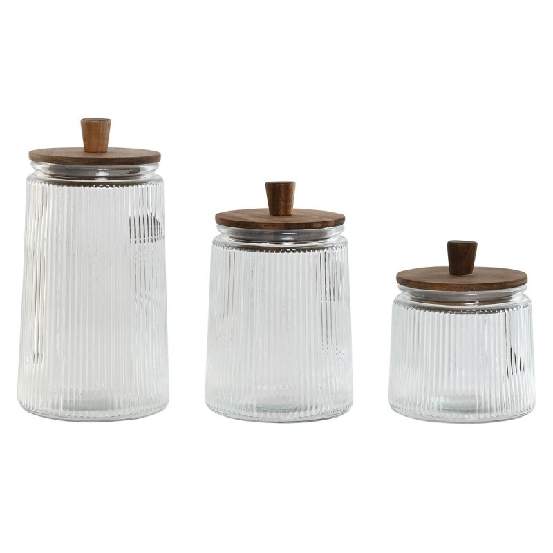 Set de 3 Boites Home ESPRIT Transparent Verre Acacia 1