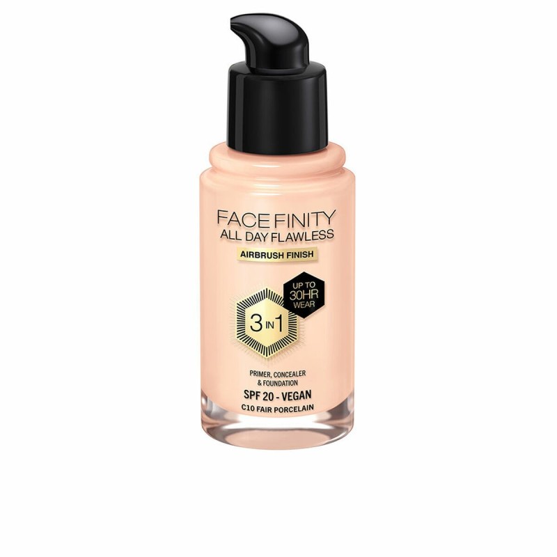 Base de Maquillage Crémeuse Max Factor Face Finity All Day Flawless 3-en-1 Spf 20 Nº C10 Fair porcelain 30 ml