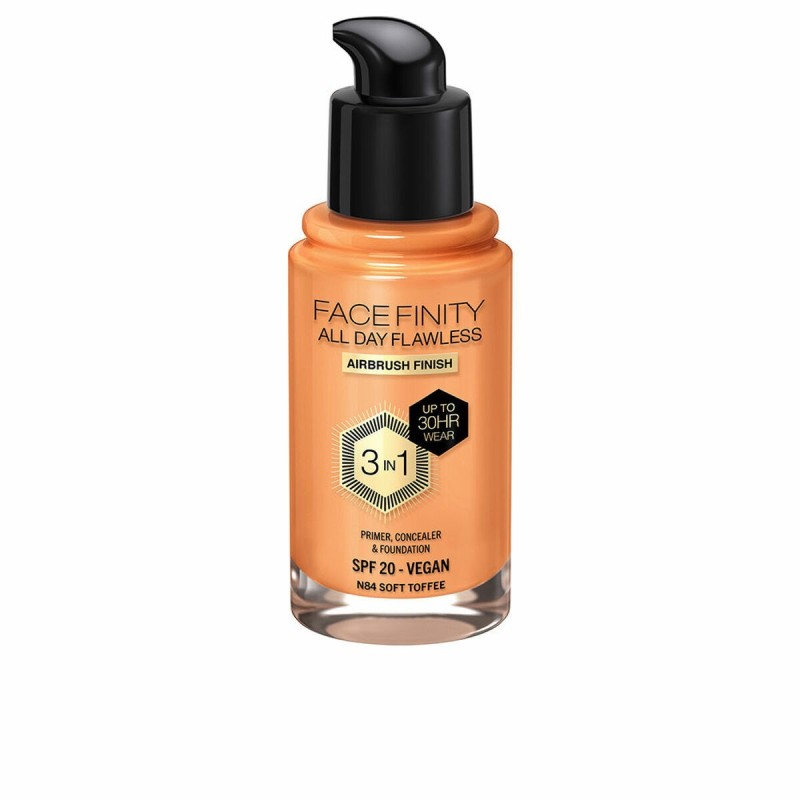 Base de Maquillage Crémeuse Max Factor Face Finity All Day Flawless 3-en-1 Spf 20 Nº N84 Soft toffee 30 ml