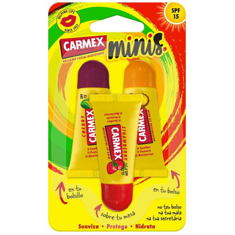 Baume à lèvres hydratant Carmex Triplo Fraise Ananas 3 Pièces Cerise Spf 15