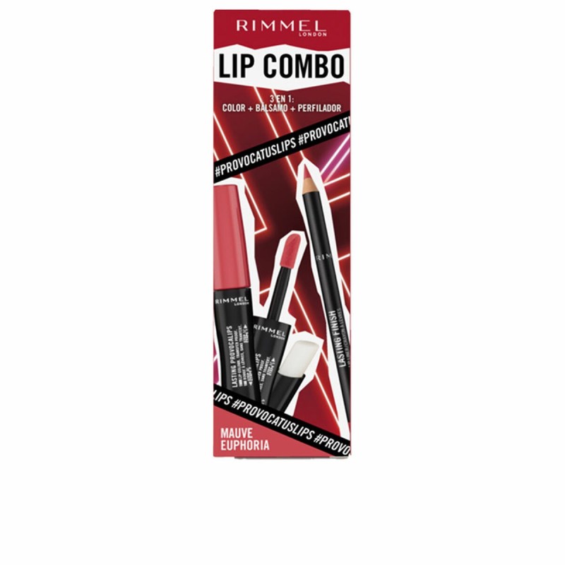 Set de Maquillage Rimmel London Lip Combo 3 Pièces Mauve Euphoria