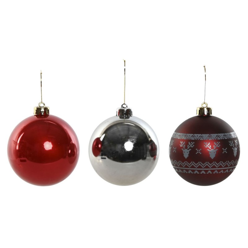 Boules de Noël Home ESPRIT Rouge Argenté Polyéthylène 21