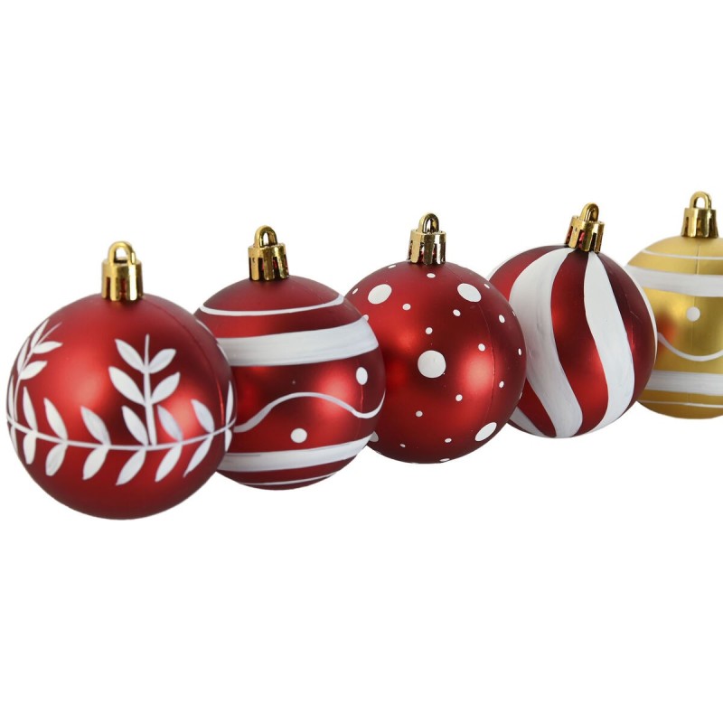 Boules de Noël Home ESPRIT Rouge Doré PVC 25 x 6 x 25 cm (16 Pièces)