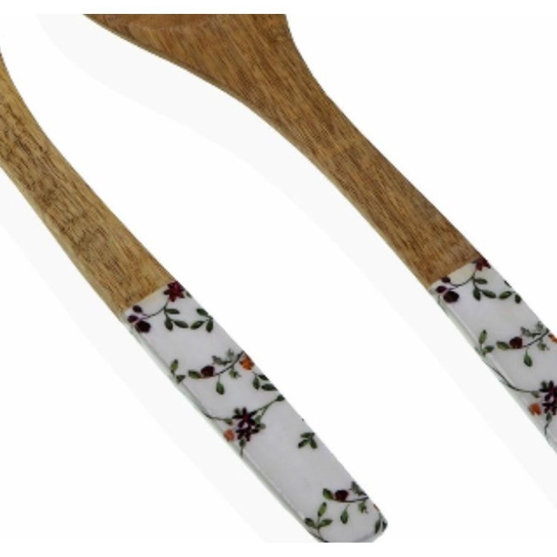 Set d'Ustensiles de Cuisine Versa Fleurs Campagne Bambou Porcelaine Bois de manguier