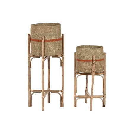 Set de pots de fleurs Home ESPRIT Naturel Jute Bois de manguier 26 X 26 X 67 cm (2 Pièces)